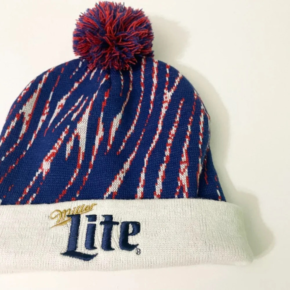 Miller Lite Beer Winter Beanie Hat Toque Pom Pom Acrylic - Picture 3 of 16